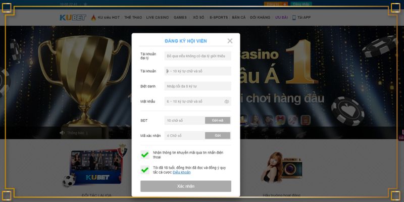 Hướng dẫn đăng ký mở tài khoản tại website Kubet